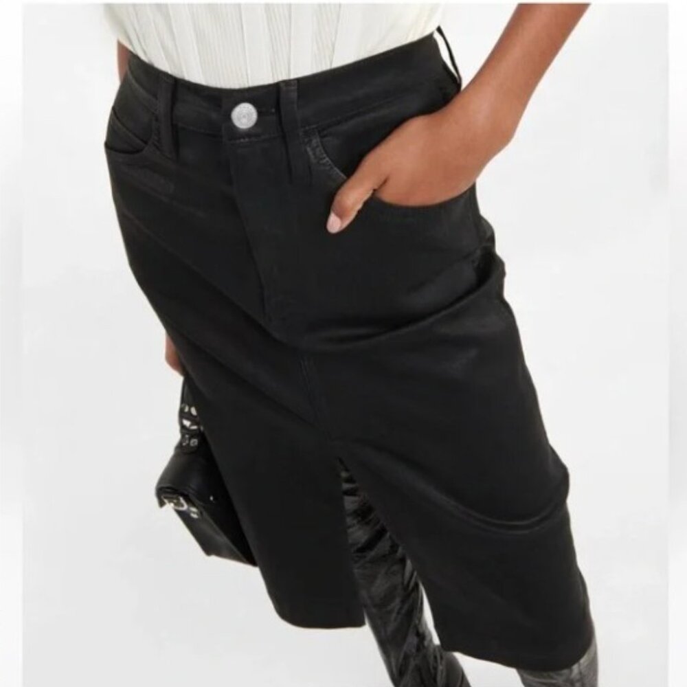Frame Denim Coated Noir Pencil Skirt with Slit - Picture 4 of 8